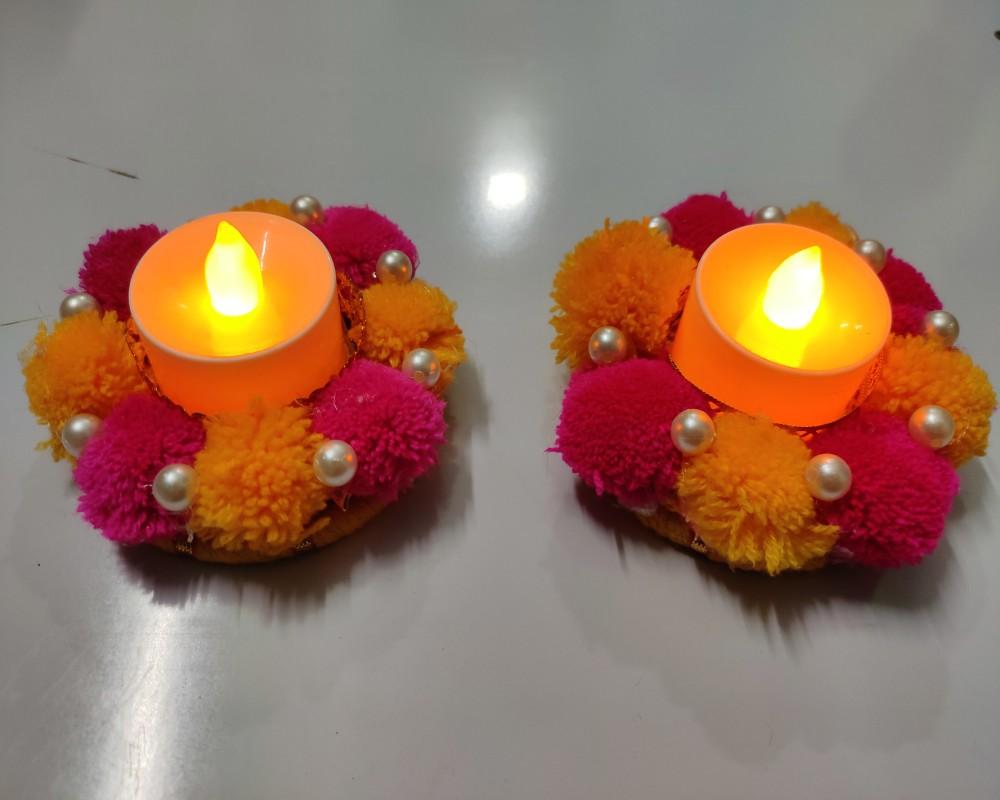 Tealight Handmade Holder Diyas for Diwali Decoration, Designer Lights for Pooja, Pack of 2